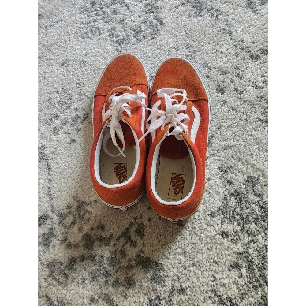 Vans Old Skool Orange Skate Canvas Low Top Lace Up Shoes US Kids Size 7